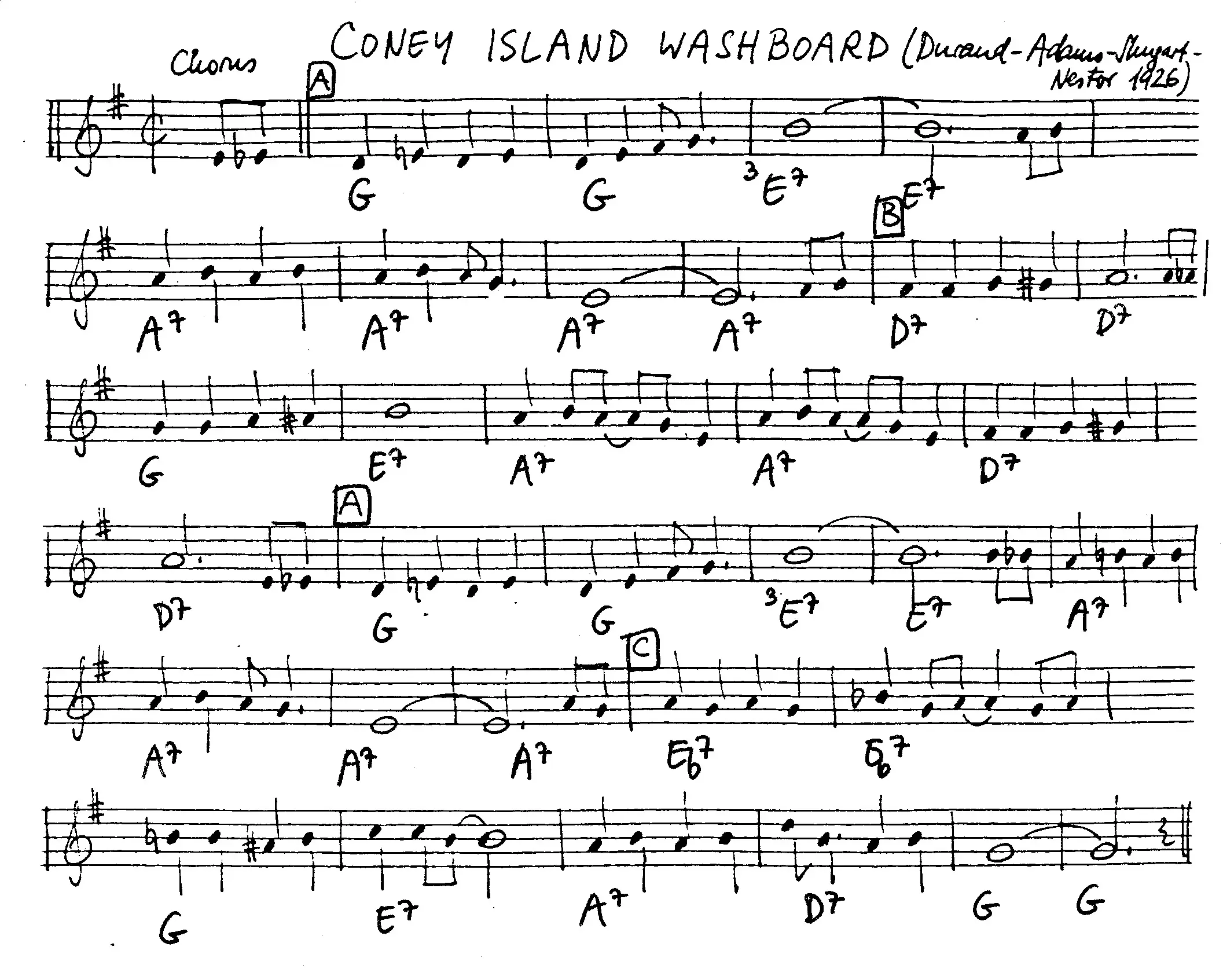 coney island washboard free jazz leadsheet - Courtesy of the Jungle Jazz Band